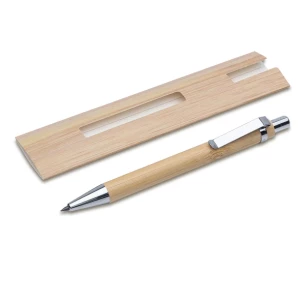 Bambus-Kugelschreiber/Bleistift mit Lakimus-Etui – beige