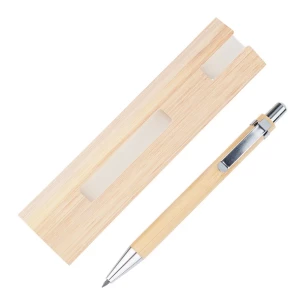 Bambus-Kugelschreiber/Bleistift mit Lakimus-Etui – beige